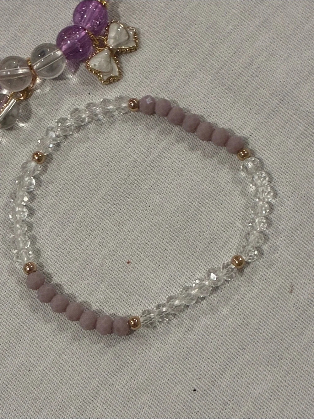 Purple Beaded Kids Charm Bracelet Set with Clear Accent Beads